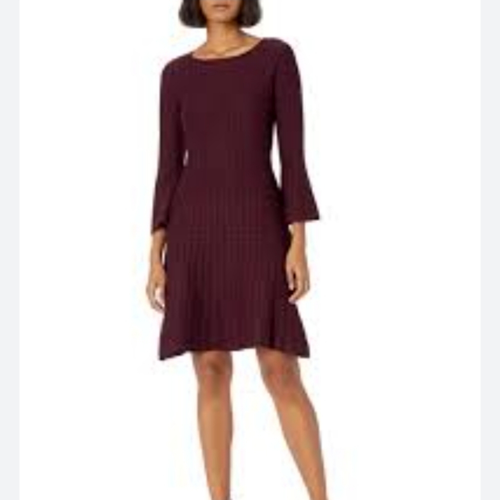 Taylor burgundy black print dress size XL fit flare flounce hem bell sleeves NWT